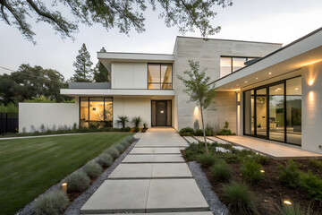 Modern Minimalist Home Exterior with Sleek Architectural Design and Clean Landscaping	