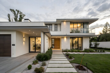 Modern Minimalist Home Exterior with Sleek Architectural Design and Clean Landscaping	