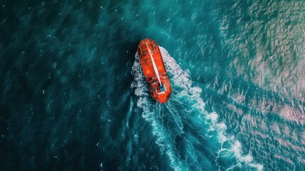 Fototapeta premium A boat is sailing in the ocean with the water being blue