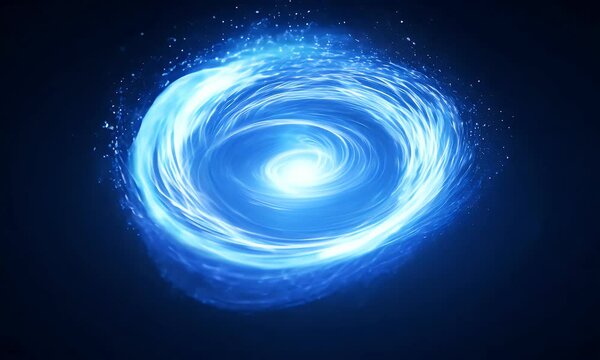 A blue, swirling magic element with a glowing aura and bokeh particles, transitioning on a dark background.