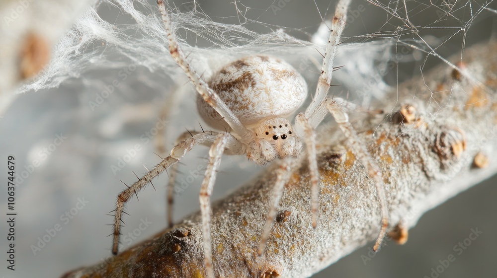 Poster close-up view of spider on web in nature