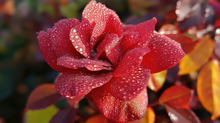 Vibrant Red Flower with Morning Dew Drops