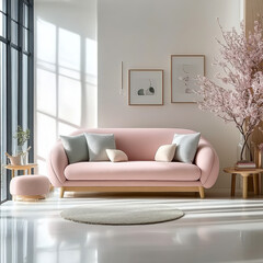 Pink Japandi minimalist interior design  sofa modern living room