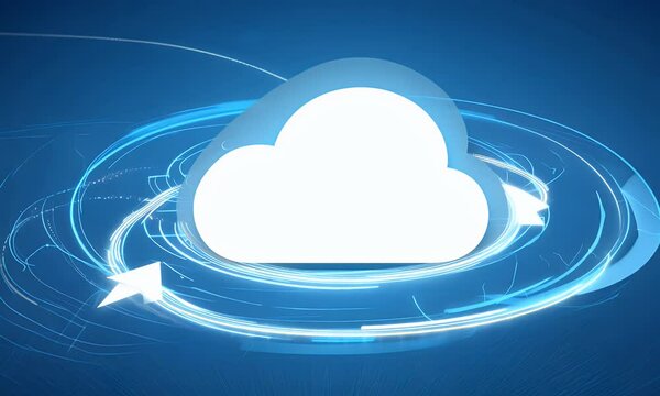 A cloud in the middle with animated arrows circling around it, creating a secure and interconnected data flow effect.