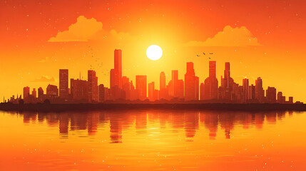 Fototapeta premium Cityscape Silhouette at Sunset Illustration