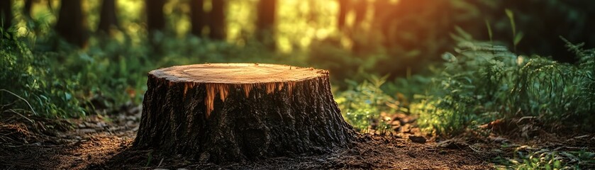 Fototapeta premium A Tree Stump in a Lush Forest Setting