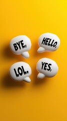 Fototapeta premium Vibrant pixel art speech bubbles in playful designs against a bright yellow background