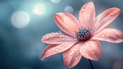 Delicate Pink Flower with Water Droplets on Petals
