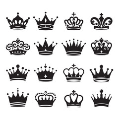 Silhouette set of crown on white background