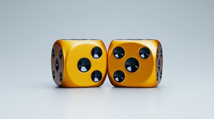 Golden Dice: A pair of gleaming, golden dice, perfectly aligned, ready to roll. The classic symbol of chance and risk, captured in a minimalist, modern aesthetic.