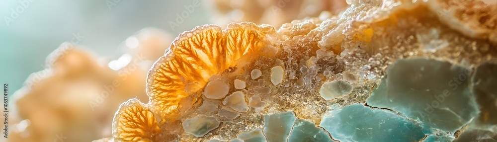 Poster close-up of a yellow and green agate geode with intricate patterns