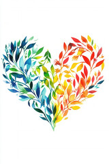 Colorful watercolor leaf heart for romantic design