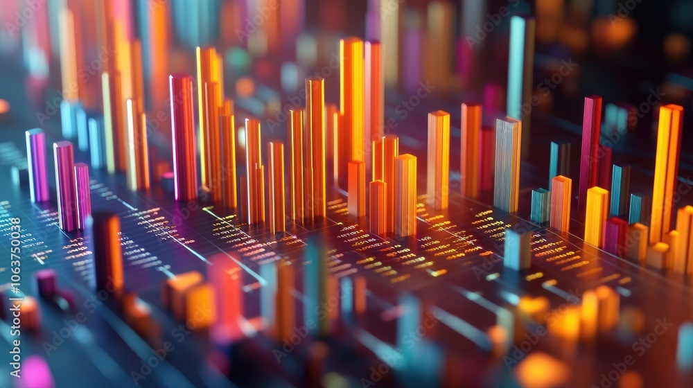 Poster colorful data visualization with 3d bar charts