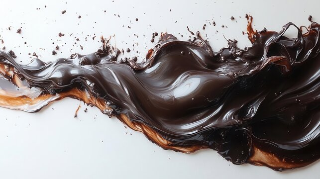 rich melted chocolate flowing down a pristine white background creating an indulgent and appetizing visual treat that invites the viewer to experience the sensory delight of chocolate