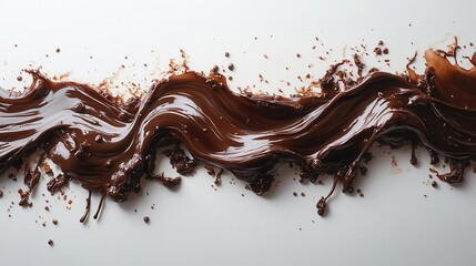 rich melted chocolate flowing down a pristine white background creating an indulgent and appetizing visual treat that invites the viewer to experience the sensory delight of chocolate