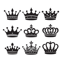 Silhouette set of crown on white background