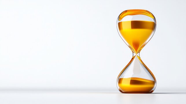 Golden Hourglass: Time's precious flow captured in a minimalist image of an hourglass filled with shimmering, golden sand.