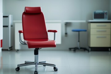 Red office chair in a minimalist workspace setting