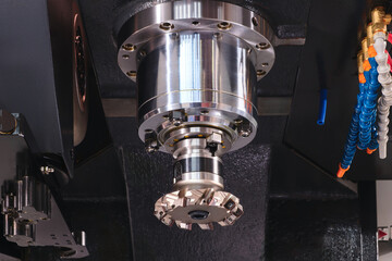 Programmable modern cnc digital  digital program machineManufacturing professional metalworking machine. Industrial metalworking concept background