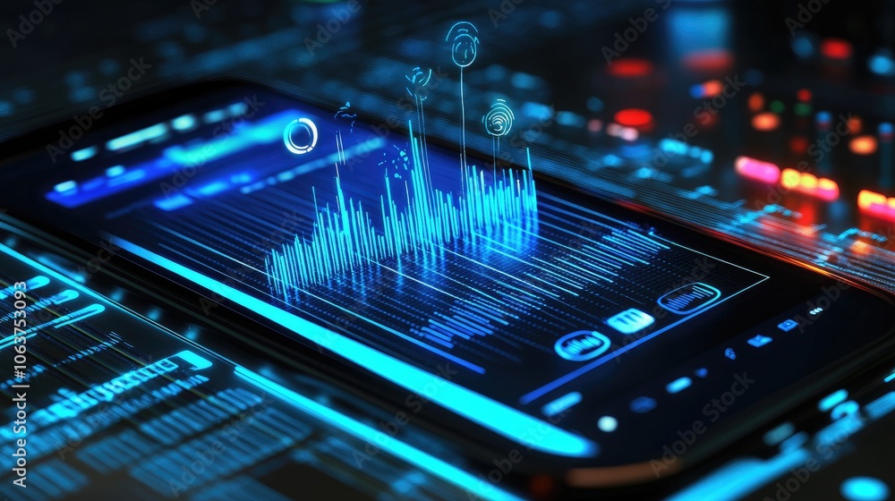 Poster digital sound wave visualization on smartphone display