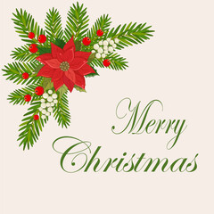 Christmas flowers. A vibrant holiday wreath featuring red poinsettias, green leaves, and white berries arranged for festive decoration during winter
