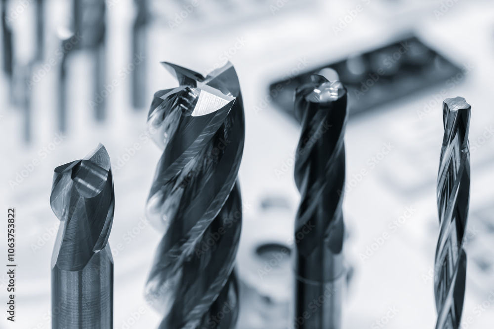 Poster four different types of drill bits are shown, with one of them being a spiral. concept of precision 