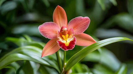 Fototapeta premium Close up of delicate orchid flower showcasing vibrant colors and details