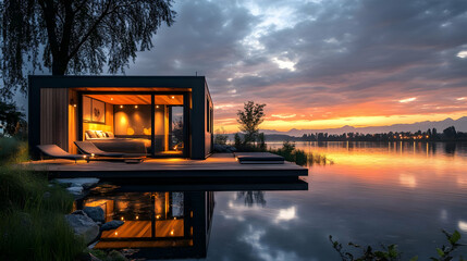 Modern Lakefront Cabin with Sunset View -  Photo