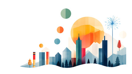 Obraz premium vibrant cityscape with colorful buildings and abstract shapes