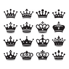 Silhouette set of crown on white background