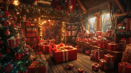 Santa workshop filled with wrapped presents