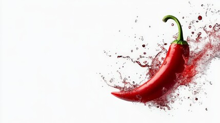 Red Hot Chili Pepper Splash: A vibrant red chili pepper bursts through water, its fiery red color juxtaposed against a clean white background, capturing the essence of spice and energy.  
