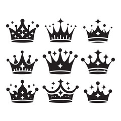 Silhouette set of crown on white background