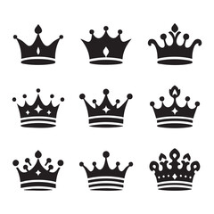 Silhouette set of crown on white background