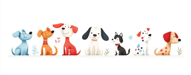 Fototapeta premium Colorful illustration of playful dogs in a cute and modern style