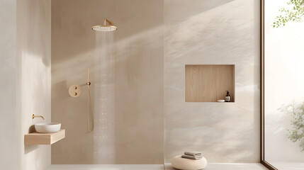 Head and matching extension arm in matte lack, brushed gold or polished chrome. color coordinate the rest bathroom decor. 3D render.