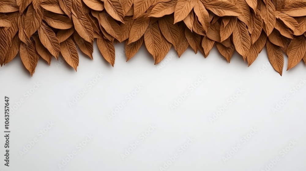 Poster autumnal leaf border: a row of delicate brown leaves, arranged in a horizontal border, creates a nat