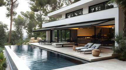 Fototapeta premium Modern House with Pool and Patio Illustration