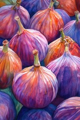 Obraz premium Vibrant watercolor painting of fresh figs