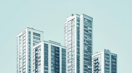 Fototapeta premium Stylish minimalist architecture featuring abstract neo brutalist buildings in monochrome tones