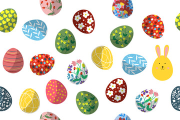 Happy Easter. Painted flower eggs with bunny. Seamless pattern. vector illustration