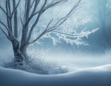 Mystische Winterlandschaft mit vereisten &Auml;sten und Nebel