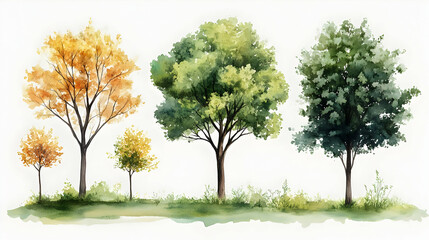 Fototapeta premium Watercolor Illustration of Four Trees