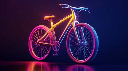 A glowing neon bicycle is featured in this vibrant image, combining vivid colors and modern lighting techniques to create a futuristic artistic impression.