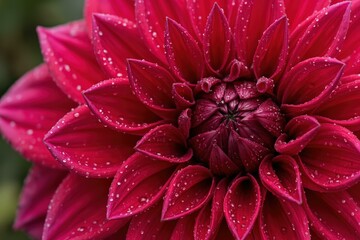 Vibrant Crimson Dahlia Droplets Shimmering in Morning's Gentle Mist: Nature's Splendor Unveiled