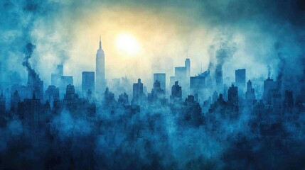 Fototapeta premium Mystical Cityscape with Fog and Sunlight