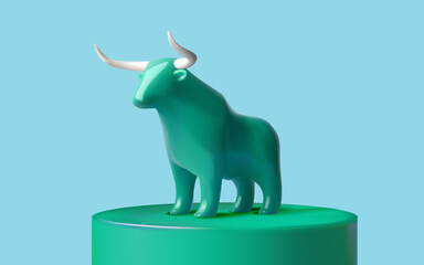 Abstract Green Bull with Rising Bar Graph for Stock Market Growth Concept