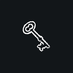 Old key chalk icon. Thin line customizable illustration. Contour symbol. Vector isolated outline drawing.