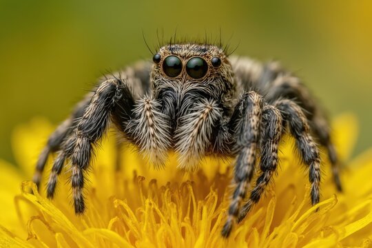 Close-up Insight of a Spider's Lifeworld, Perched on Dandelion