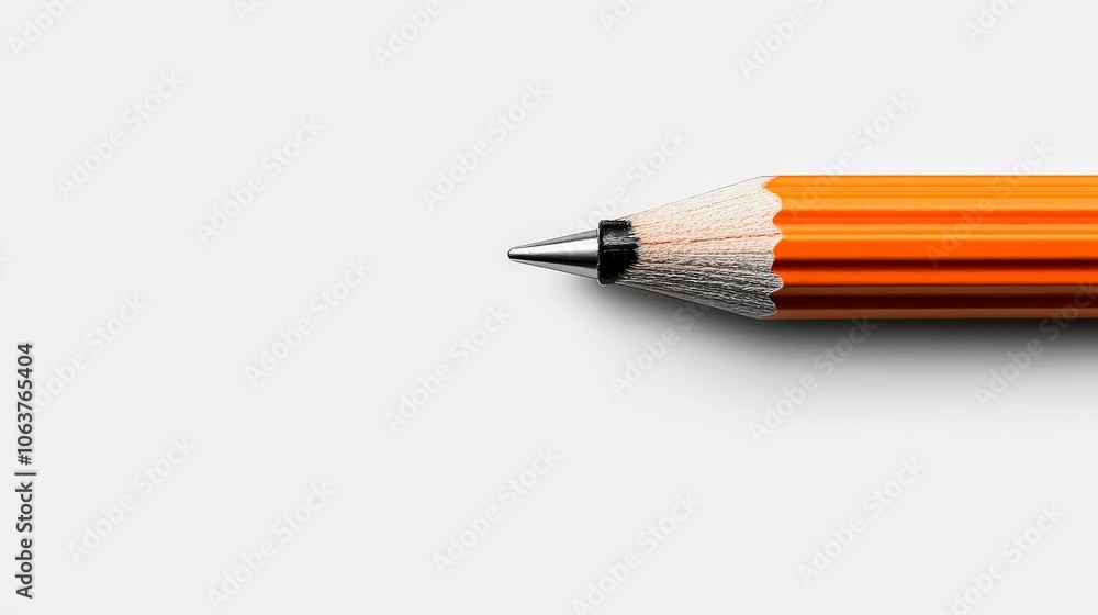 Poster pencil pointing to the future: a close-up of a sharpened pencil, its orange body gleaming in the lig
